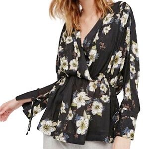 Free People Black Tuscan Dreams Floral Blouse, S
